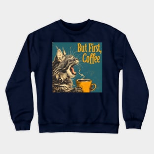 But First Coffee Maine Coon Cat Vintage Retro Design Crewneck Sweatshirt